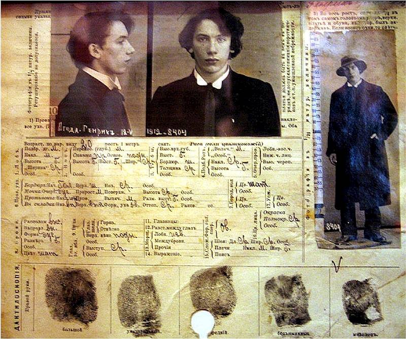 Policejní registrační karta Genricha Jagody z roku 1912