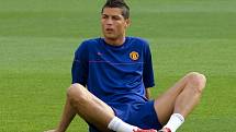 Cristiano Ronaldo na tréninku Manchesteru United před finálovým duelem Ligy mistrů. 