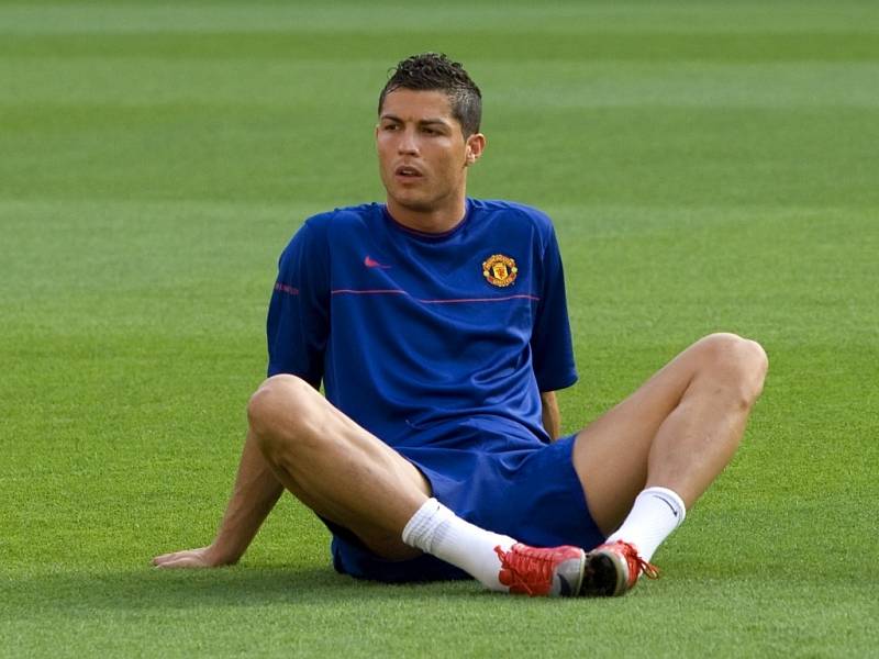Cristiano Ronaldo na tréninku Manchesteru United před finálovým duelem Ligy mistrů. 