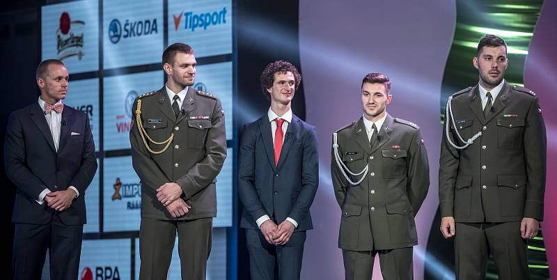 Vyhlašování ankety Sportovec roku probíhalo 21. prosince v Praze. Zleva Jakub Vadlech, Ondřej Synek, Adam Ondra, Martin Fuksa a Josef Dostál