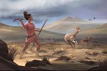 Umělecké ztvárnění silné ženy, která před 9000 lety lovila na úpatí And velkou zvěř