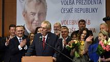 Prezident Miloš Zeman hovoří na tiskové konferenci v TOP Hotelu Praha, poté co byl 27. ledna 2018 oznámen výsledek druhého kola prezidentských voleb. Zeman byl zvolen i na další funkční období.