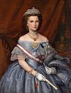 Marie Sofie Bavorská, mladší sestra slavné Alžběty Bavorské (Sisi). Do roku 1861 byla Marie poslední královnou obojí Sicílie (obraz je z roku 1870). Byla nekonvenční a nespoutaná.