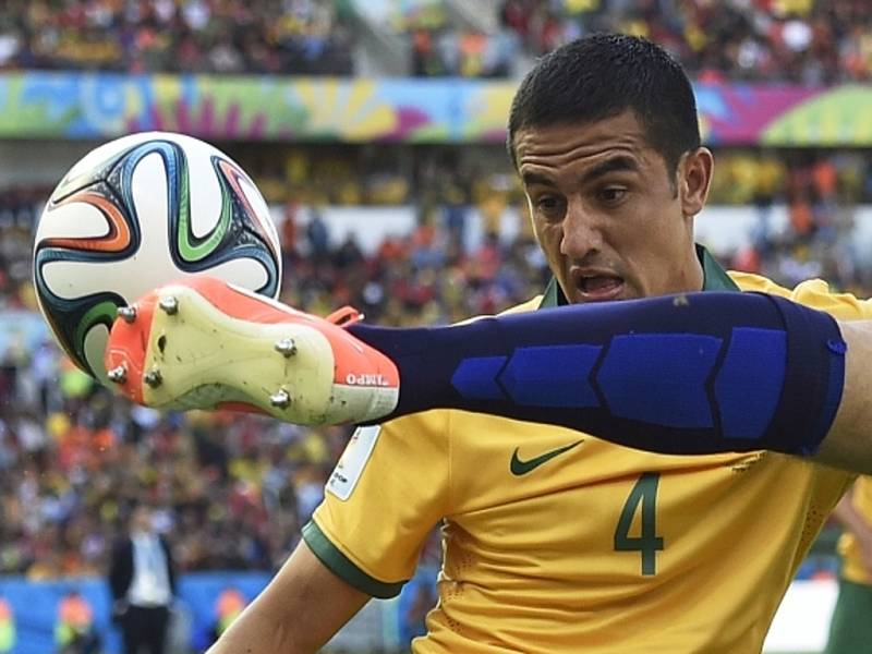 Tim Cahill z Austrálie proti Nizozemsku.