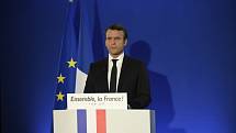 Emmanuel Macron při svém projevu k volebnímu štábu