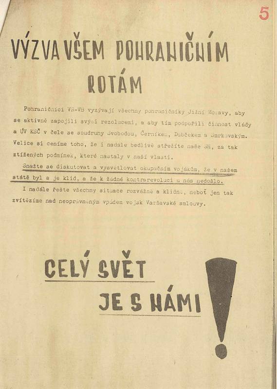 Tiskoviny vydané politickým oddělením 4. brigády po 21. srpnu 1968, rezoluce příslušníků a zaměstnanců.