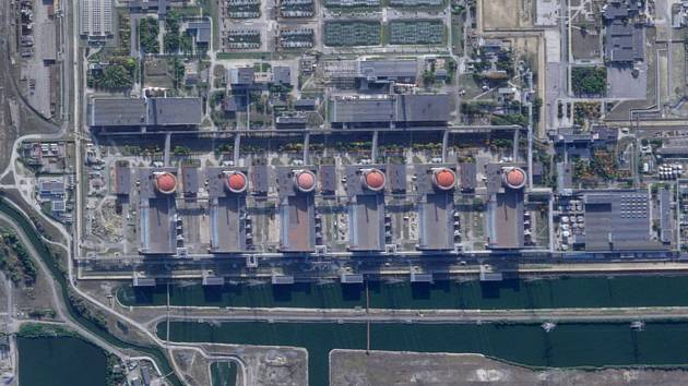 Záporožská jaderná elektrárna na satelitním snímku společnosti Planet Labs PBC z 28. srpna 2022