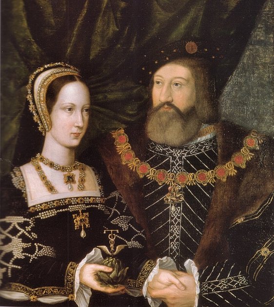 Marie Tudorovna, mladší sestra krále Jindřicha VIII., a její manžel Charles Brandon. Jejich vnučka Jana Greyová se v roce 1553 na 9 dní stala anglickou královnou.
