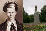 Pavlík Morozov (14. listopadu 1918 – 3. září 1932). Podobné mohyly a památníky stojí na mnoha místech v Rusku (vpravo).