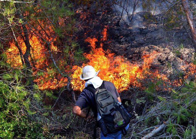 Na řeckém ostrově Rhodos hoří už sedmý den. Z místa odjely tisíce turistů