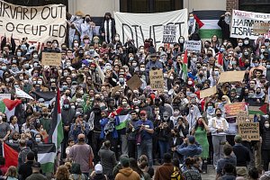 Demonstrace na podporu Palestiny na Harvardově univerzitě