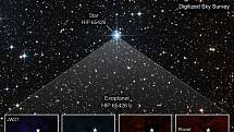 Obrázek ukazující exoplanetu HIP 65426 b v různých vlnových délkách infračerveného záření.