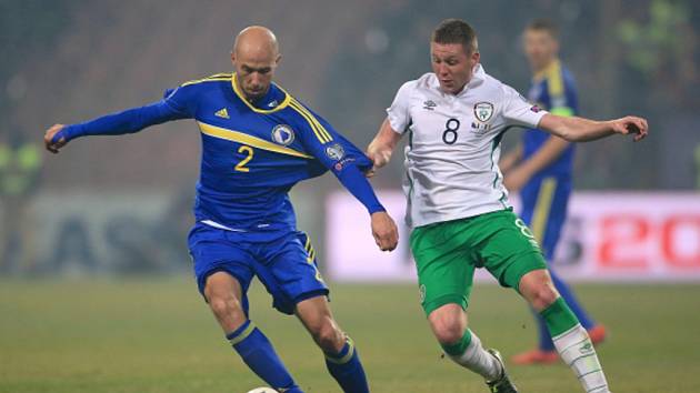 Fotbalisté Bosny a Hercegoviny (v modrém) proti Irsku.