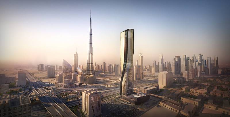 Nový dubajský mrakodrap wasl Tower připomíná obří keramickou vázu