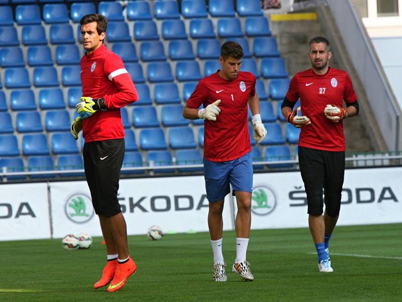 Fotbalisté Mladé Boleslavi na tréninku před zápasem s Lyonem.