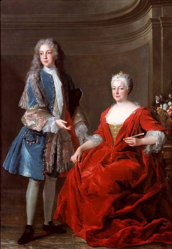 Alžběta Charlotta Orleánská se svým synem Františkem Štěpánem Lotrinským.