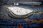 Předkolo play off hokejové extraligy - 2. zápas: Mountfield Hradec Králové - HC Energie Karlovy Vary, 10. března 2020 v Hradci Králové. Zápas se kvůli přijatým opatřením v boji proti novému typu koronaviru odehrál bez diváků.