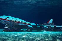 Vizualizace potopeného Boeingu 747 v bahrajnském podvodním tématickém parku
