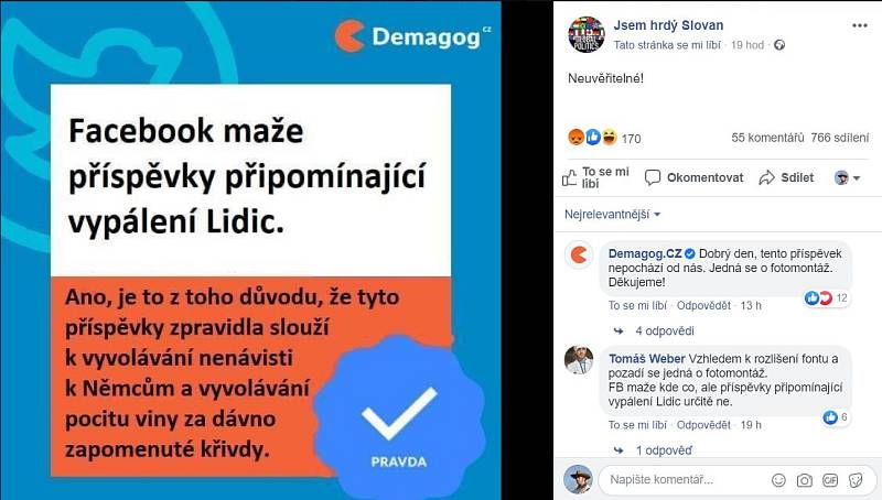 Administrátoři facebookové stránky webu Demagog.cz v diskusích na nepravdivou informaci upozorňovali
