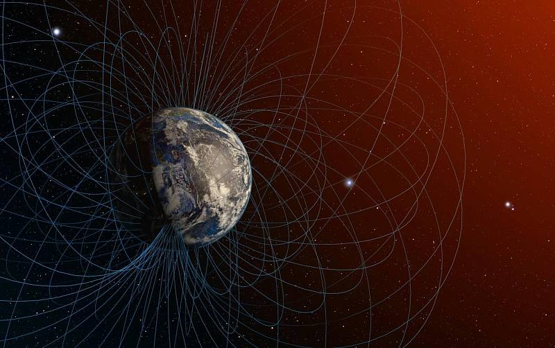 3D vykreslení magnetického pole planety Země.