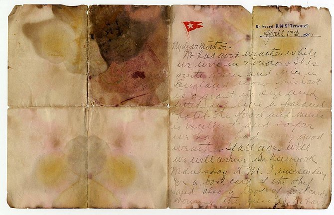 Dopis Oskara Holversona napsaný na lodi Titanik