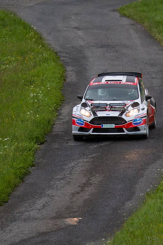 Rally Bohemia, pátý závod seriálu Mistrovství České republiky v rally, odstartoval 1. července. Na snímku Roman Odložilík a spolujezdec Martin Tureček s vozem Ford Fiesta R5 na páté rychlostní zkoušce - Zlatá.