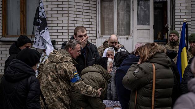 Poslední rozloučení s ukrajinským vojákem Mychajlem Reutským, který zahynul 18. února 2023 v Doněcké oblasti