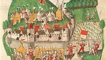 Ilustrace obležení Waldshutu, prozrazující mnoho detailů o pozdně středověkém válčení