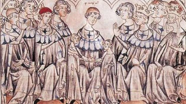 Svatba Jana Lucemburského a Elišky Přemyslovny ve Špýru. Z jejich sňatku vzešli synové Karel IV. a Jan Jindřich