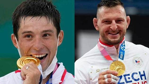 Čeští olympijští vítězové ze zlatými medailemi kajakář Jiří Prskavec (vlevo) a judista Lukáš Krpálek na kombinovaném snímku z 30. července 2021.