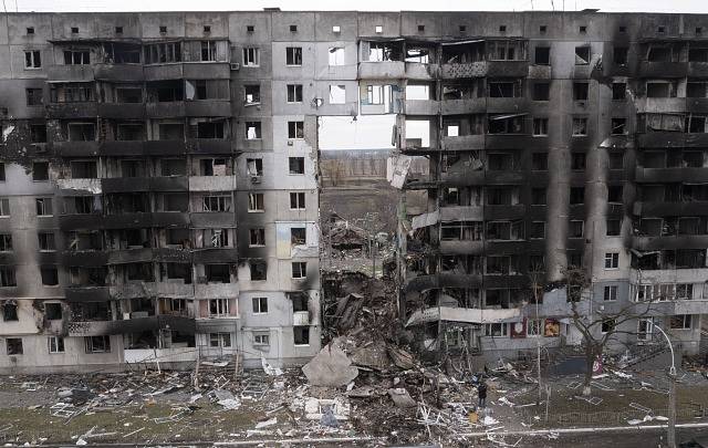 Následek bombardování ve městě Boroďanka.
