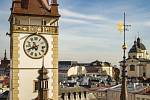 Radnice Olomouc - stavební práce na objektu kulturní památky, oprava věže.