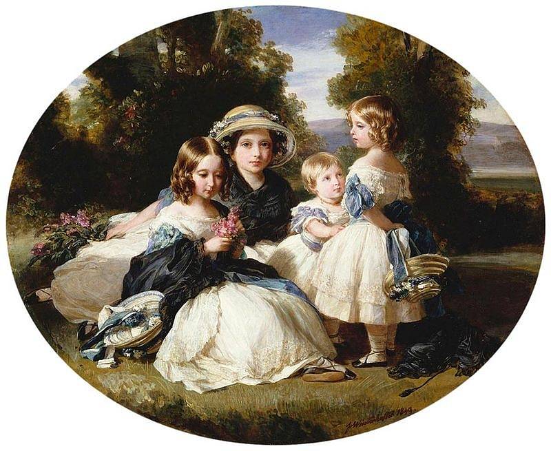 Dcery britské královny Viktorie. Nejstarší, Královská princezna Viktorie, je na malbě uprostřed. Kolem ní stojí princezny Alice, Luisa a Helena.