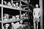 Židé a holocaust (Buchenwald 1945). Nepředstavitelné hrůzy druhé světové války vyvrcholily vyvražďováním židovského obyvatelstva a dalších menšin ve vyhlazovacích táborech. Nacisté trápili vězně hladem v nelidských podmínkách například v koncentračním táb