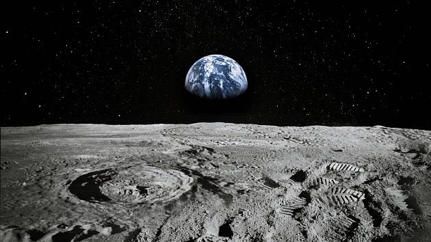 Pohled na Zemi z povrchu Měsíce. Ilustrační snímek