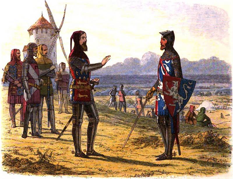 Bitva u Kresčaku, sir Thomas Norwich žádá krále o pomoc pro prince z Walesu, obraz Jamese Williama Edmunda Doyla