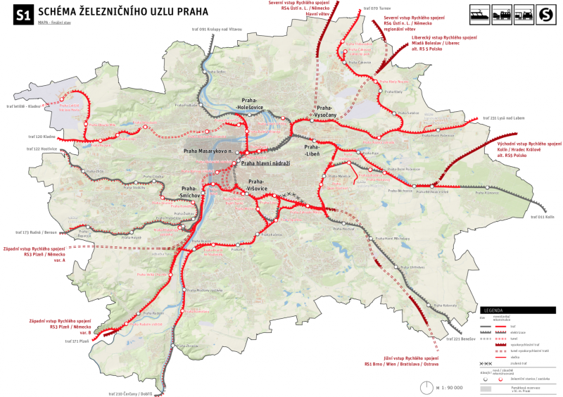 Schéma železničního uzlu Praha