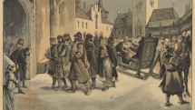 Adolf Liebscher: Příjezd poselstva českého do Paříže r. 1457 (Obrázkové dějiny národa českého, 1893)
