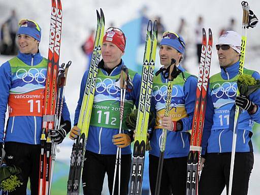 Česká bronzová olympijská štafeta z Vancouveru (zleva) Martin Jakš, Lukáš Bauer, Jiří Magál a Martin Koukal.