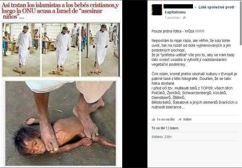 Doprovodný popisek k tomuto hoaxu mluví o muslimovi, který vraždí děti tím, že na ně šlape. Na fotce je však falešný duchovní léčitel v Bangladéši. Léčitel a jeho spolupracovníci byli uvězněni a přiznali se, že týrali ženy a děti a okrádali je o peníze.