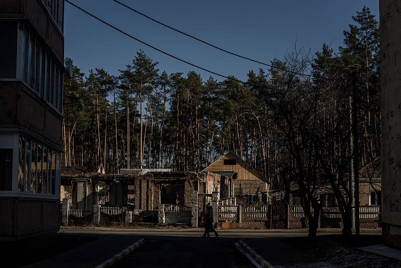 Vybombardovaný dům, 23. února 2023, Irpin, Ukrajina.