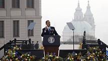 Barack Obama při svém projevu na Pražském hradě