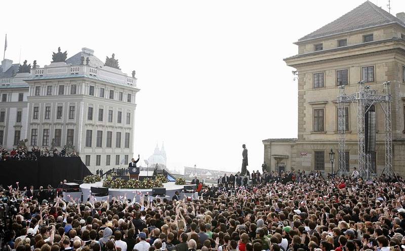 Barack Obama při svém projevu v Praze