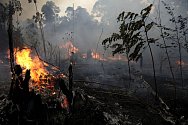 Hořící les nedaleko města Porto Velho v brazilském státě Rondonia
