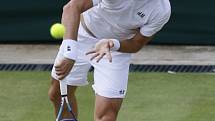 Tomáš Berdych servíruje na Wimbledonu.
