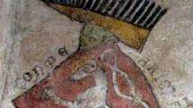 První známé barevné vyobrazení českého lva (nástěnná freska Gozzova paláce v Kremži, 70. léta 13. století)