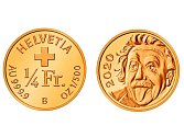 Zlatá mince s portrétem Alberta Einsteina