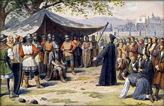 Poselstvo v táboře Žižkově v roce 1424, obraz od Josefa Mathausera