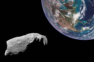 Asteroid letící kolem Země. Ilustrační foto.