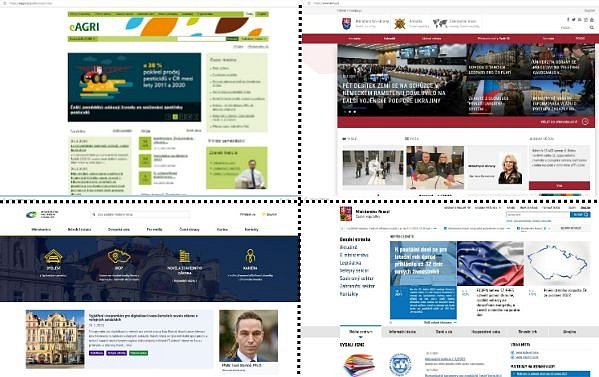 Současné vizuály státních webů. Screenshot jednotlivých institucí